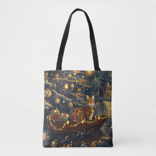 Bolso De Tela Viaje Festivo de Navidad del Gato Bengalí