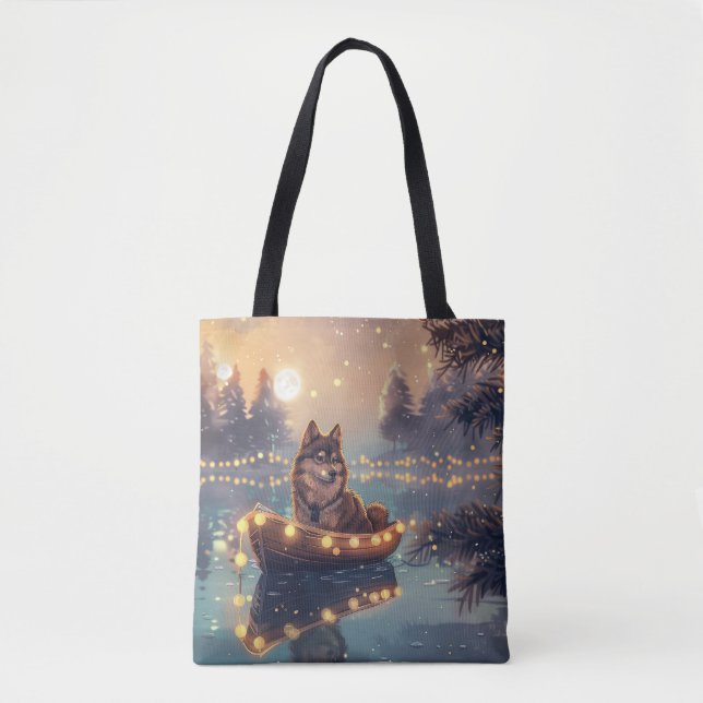 Bolso De Tela Viaje festivo de Navidades de Lapphund finlandeses (Anverso)