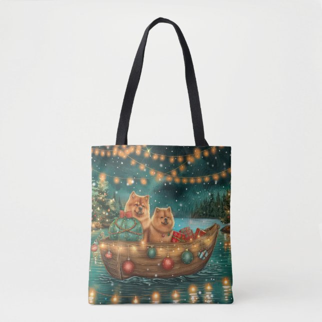 Bolso De Tela Viaje festivo para Navidades de Chow Chow (Anverso)