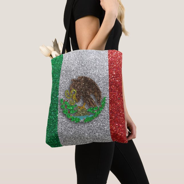 Bolso De Tela Viaje Latinx del Purpurina de la bandera mexicana  (Detalle)