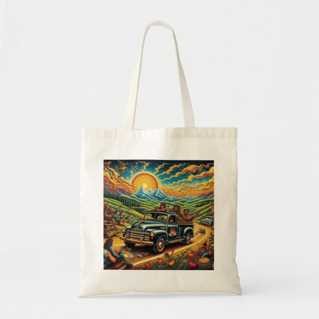 Bolso De Tela Viaje por carretera de arte popular (Frente)