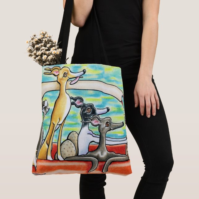 Bolso De Tela  Viaje por carretera de Greyhounds italiano (Detalle)