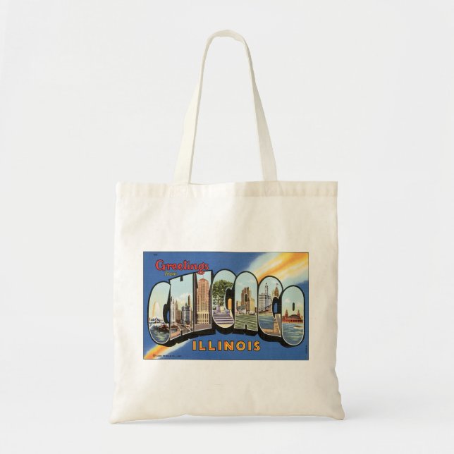 Bolso De Tela Viajes de época, saludos desde Chicago Illinois (Frente)