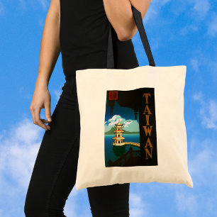 Bolso De Tela Viajes de vintage Asia, Taiwán Pagoda Torre Tiered