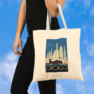 Bolso De Tela Viajes de Vintage Chicago Tiene Todo El Skyline De
