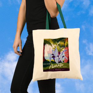 Bolso De Tela Viajes de Vintage Poster Arte, Descubre Puerto Ric