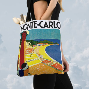 Bolso De Tela Viajes Vintage, Tenis, Deportes, Monte Carlo Mónac