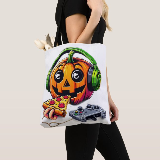 Bolso De Tela Vibes de Halloween curas: Calabaza disfruta pizza (Detalle)
