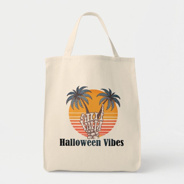 Bolso De Tela Vibes de Halloween: Esqueleto tropical" (Frente)