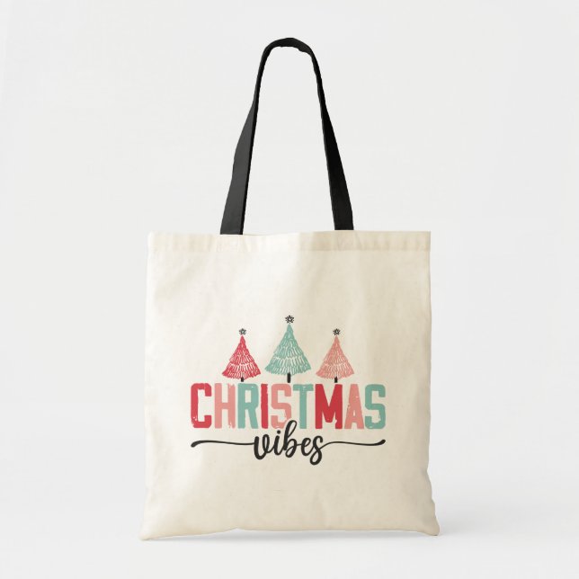 Bolso De Tela Vibes de navidades - Diseño de árboles festivos (Frente)