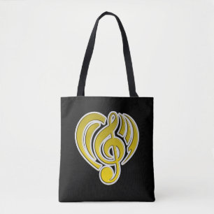 Bolso De Tela Vibraciones Amor Musical Corazón Amarillo Nota Mus