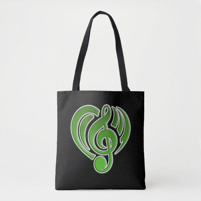 Bolso De Tela Vibraciones Amor Musical Green Heart Music Note DJ (Anverso)