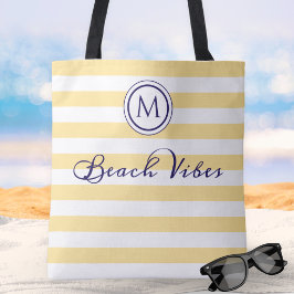 Bolso De Tela Vibraciones de Playa Amarillo Blanco Raya Monogram