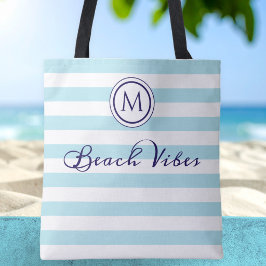 Bolso De Tela Vibraciones de Playa Azul Blanco Raya Monograma Co