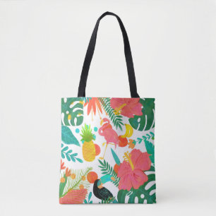 Bolso De Tela Vibraciones Tropicales Hojas Florales Estilo Veran