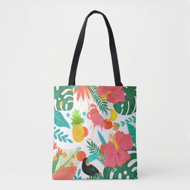 Bolso De Tela Vibraciones Tropicales Hojas Florales Estilo Veran (Anverso)
