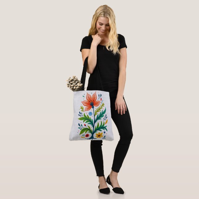 Bolso De Tela Vibrant Boho Floral Tree Folk Art Botanical (Puesto)