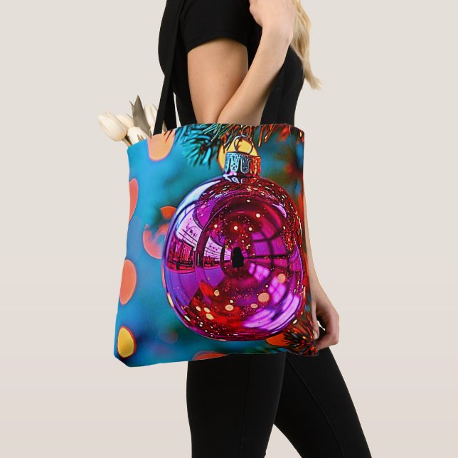 Bolso De Tela Vibrant Christmas Ornament Sparkle Design (Detalle)