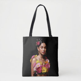 Bolso De Tela Vibrant Floral Woman Portrait Moody Art