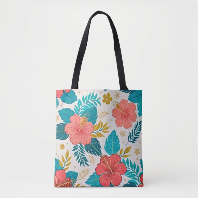 Bolso De Tela Vibrant Hibiscus Floral (Anverso)
