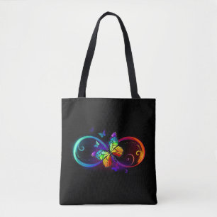 Bolso De Tela Vibrant infinity with rainbow butterfly on black