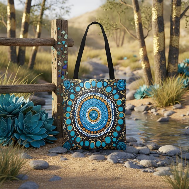 Bolso De Tela Vibrant Mandala Dot Pattern Tote Bag with Blue and (Subido por el creador)