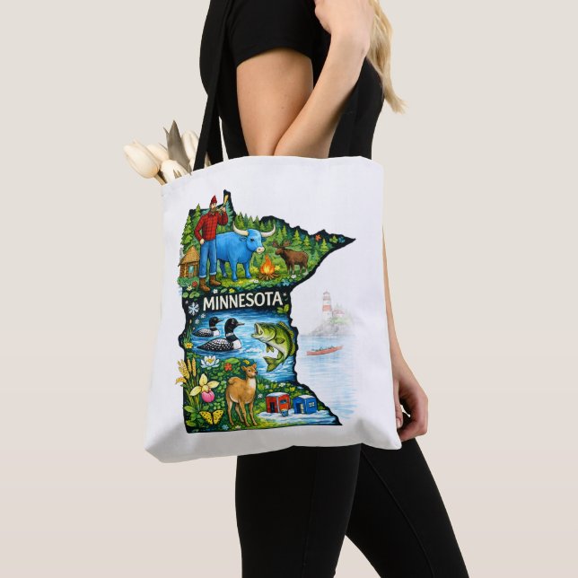 Bolso De Tela Vibrant Minnesota State Map-Paul Bunyan/Northwoods (Detalle)