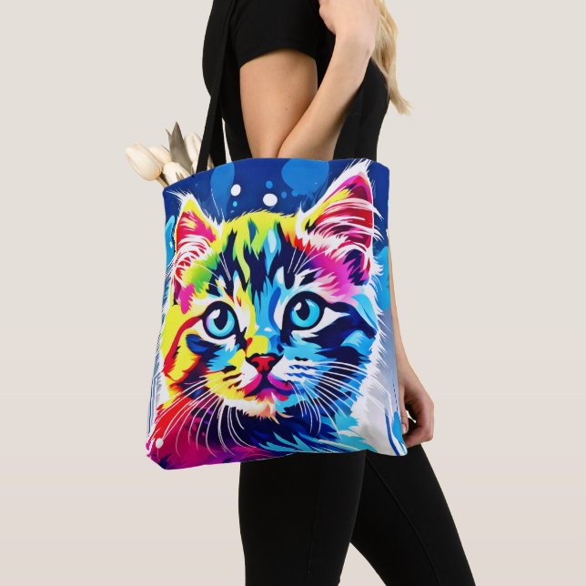 Bolso De Tela Vibrant Neon Kitty Art (Detalle)