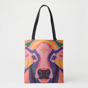 Bolso De Tela Vibrant Pop Art Cow Face Portrait