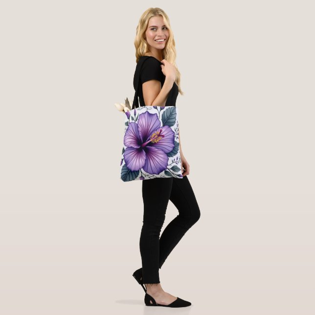 Bolso De Tela Vibrant Purple Hibiscus | Tropical Floral Accessor (Puesto)