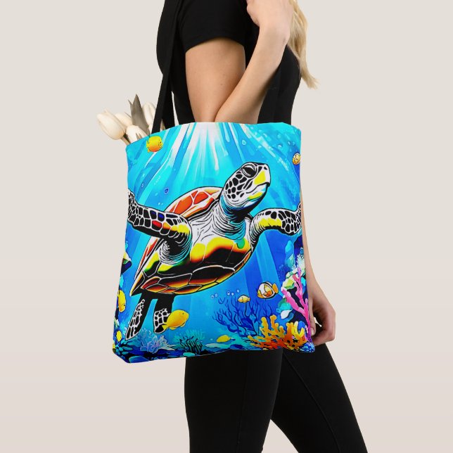 Bolso De Tela Vibrant Sea Turtle Dreamscape (Detalle)