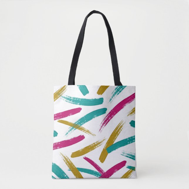 Bolso De Tela Vibrant Strokes,Teal, Magenta & Mustard pattern (Anverso)