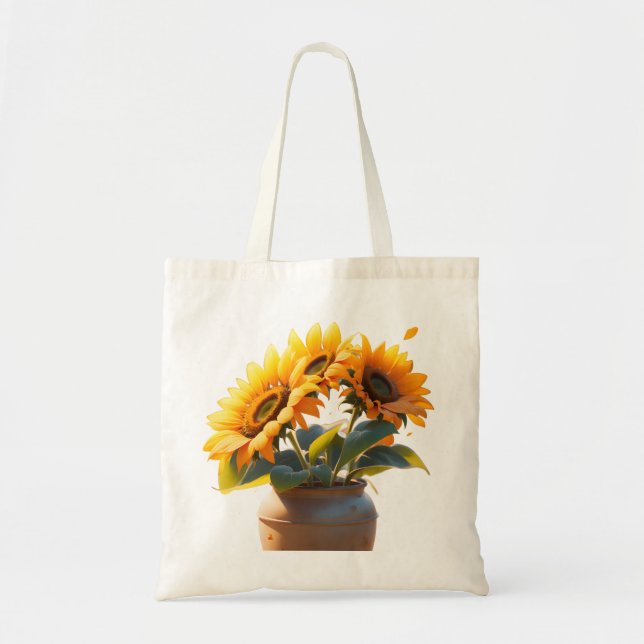 Bolso De Tela Vibrant Sunflowers in a Rustic Pot (Frente)