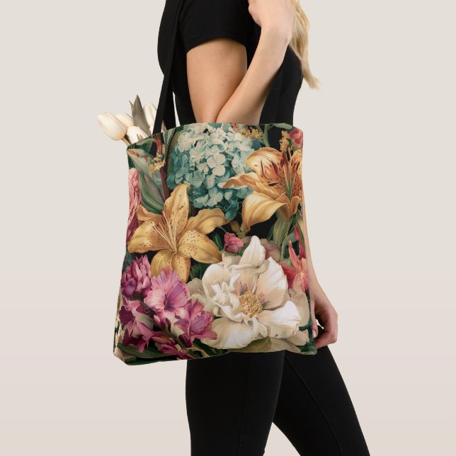 Bolso De Tela Vibrant Vintage Floral Arrangement (Detalle)