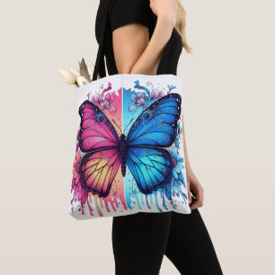 Bolso De Tela Vibrante Arte de mariposa: Alas gradientes, Floral