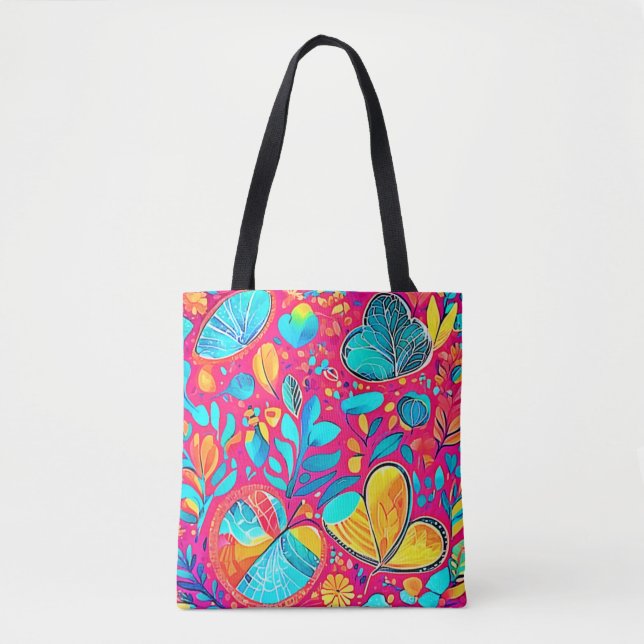 Bolso De Tela Vibrante arte del corazón floral (Anverso)