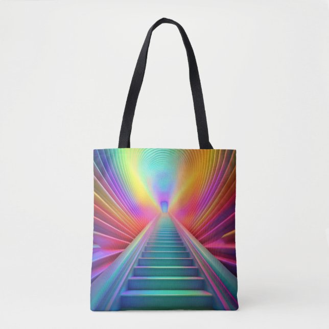 Bolso De Tela Vibrante arte en escalera de arcoiris (Anverso)