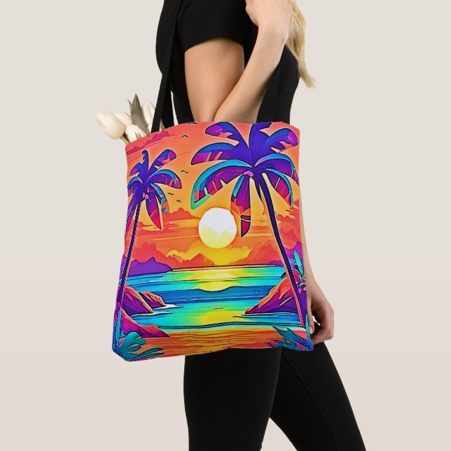 Bolso De Tela Vibrante arte tropical del atardecer (Detalle)