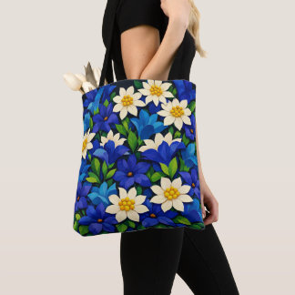 Bolso De Tela Vibrante azul y blanco floral