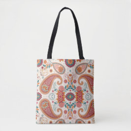 Bolso De Tela Vibrante Boho Paisley blanco Patrón floral 