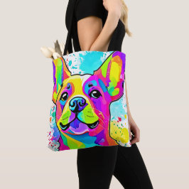 Bolso De Tela Vibrante Bulldog Frenchie Arte Cachorro