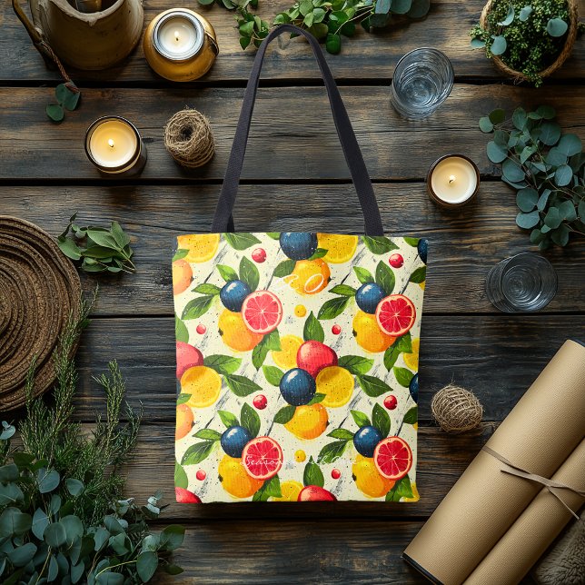 Bolso De Tela Vibrante Citrus y Berry e Iniciales Personalizadas (Subido por el creador)