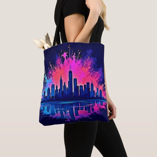 Bolso De Tela Vibrante Cityscape Splash Art (Detalle)
