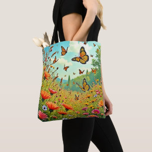 Bolso De Tela Vibrante diseño de mariposa de flores silvestres