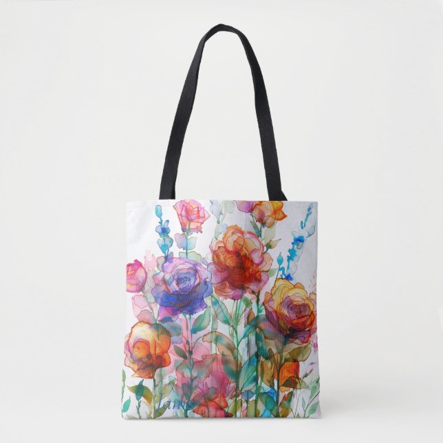 Bolso De Tela Vibrante Encantado Jardín Acuarela Tote Bag (Anverso)