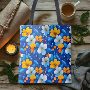 Bolso De Tela Vibrante Estampado Floral Azul – Botánica Colorida