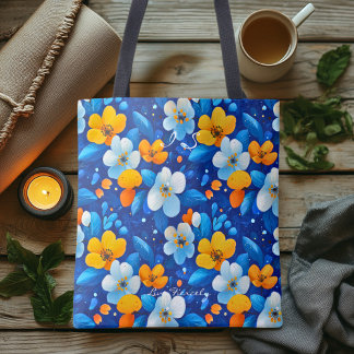 Bolso De Tela Vibrante Estampado Floral Azul – Botánica Colorida