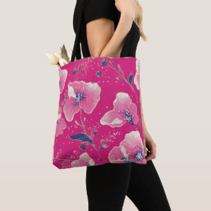 Bolso De Tela Vibrante Estampado Floral en Rosa, Blanco y Azul R