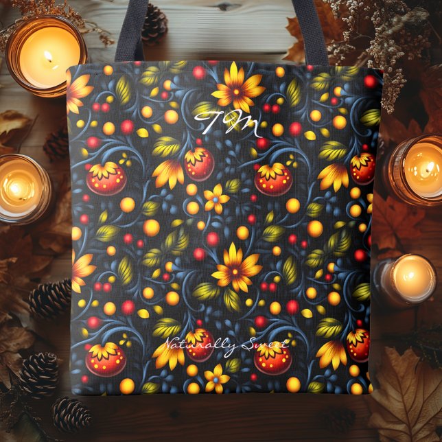 Bolso De Tela Vibrante Estilo Khokhloma Patrón floral Tote Bag (Subido por el creador)