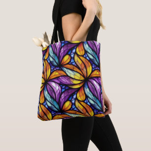 Bolso De Tela Vibrante Floral de vidrio manchado: diseño colorid